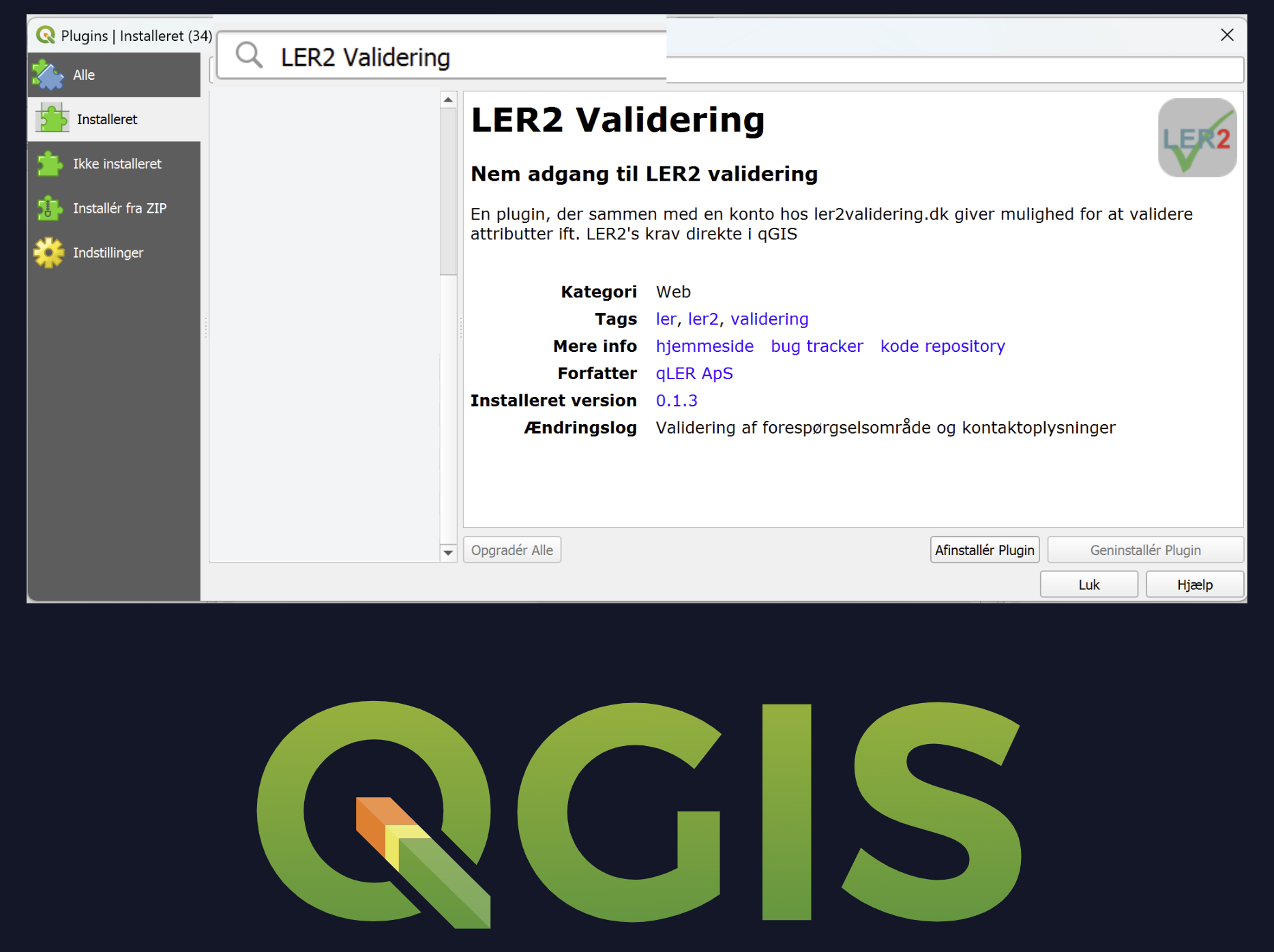 Screenshot af LER2 Validering Plugin til QGIS